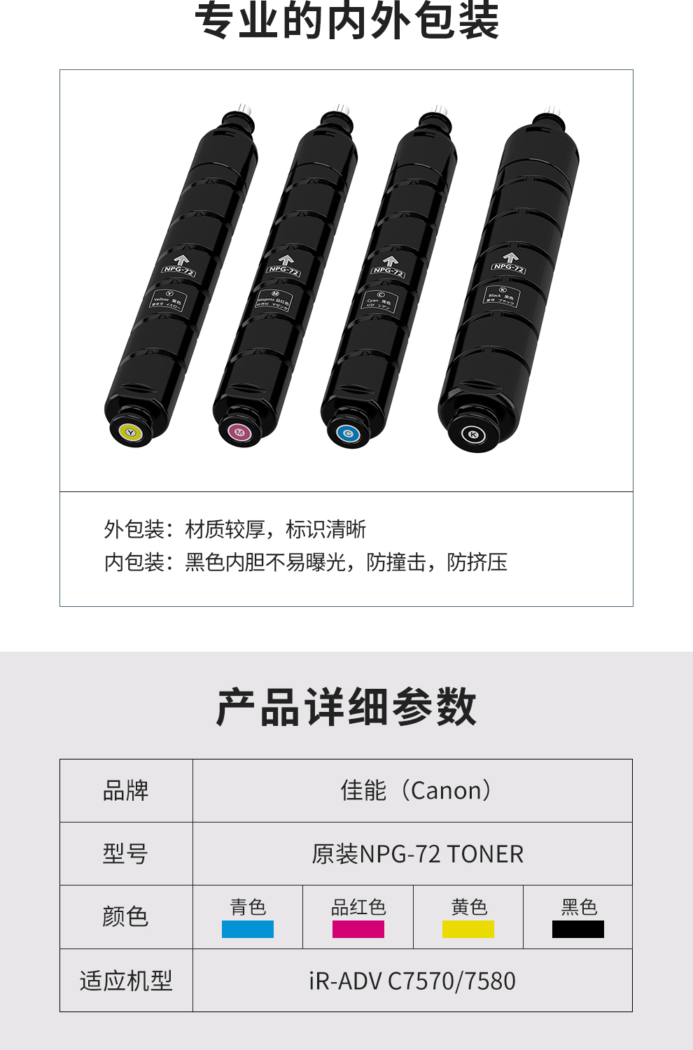佳能/Canon NPG-72 TONER C 墨粉青色适用机型：复合机iR-ADV C7570